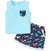 SOLOYEE Toddler Baby Boy Clothes Summer Outfits Sleeveless Waffle-Knit Tank Tops T-Shirt+Casual Shorts 2Pcs Clothing Set 1-5T