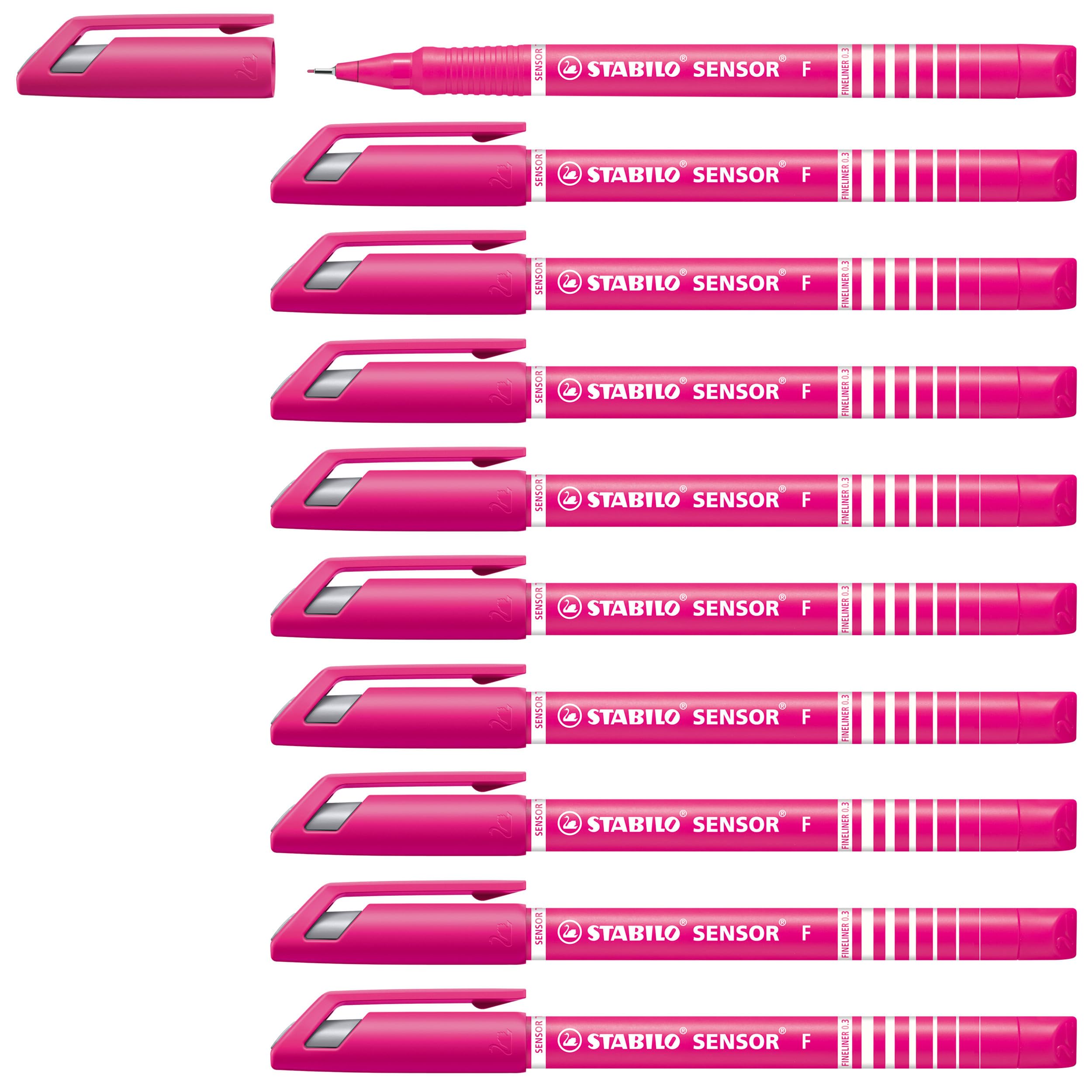 STABILO SENSOR fine - Fineliner with Cushioned F-Tip - Pack of 10 - Pink