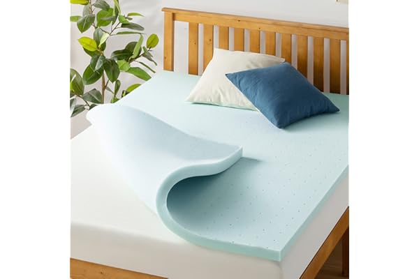 Best Price Mattress 1.5 Inch Ventilated Memory Foam Mattress Topper, Cooling Gel Infusion, CertiPUR-US Certified, Twin XL, Bl
