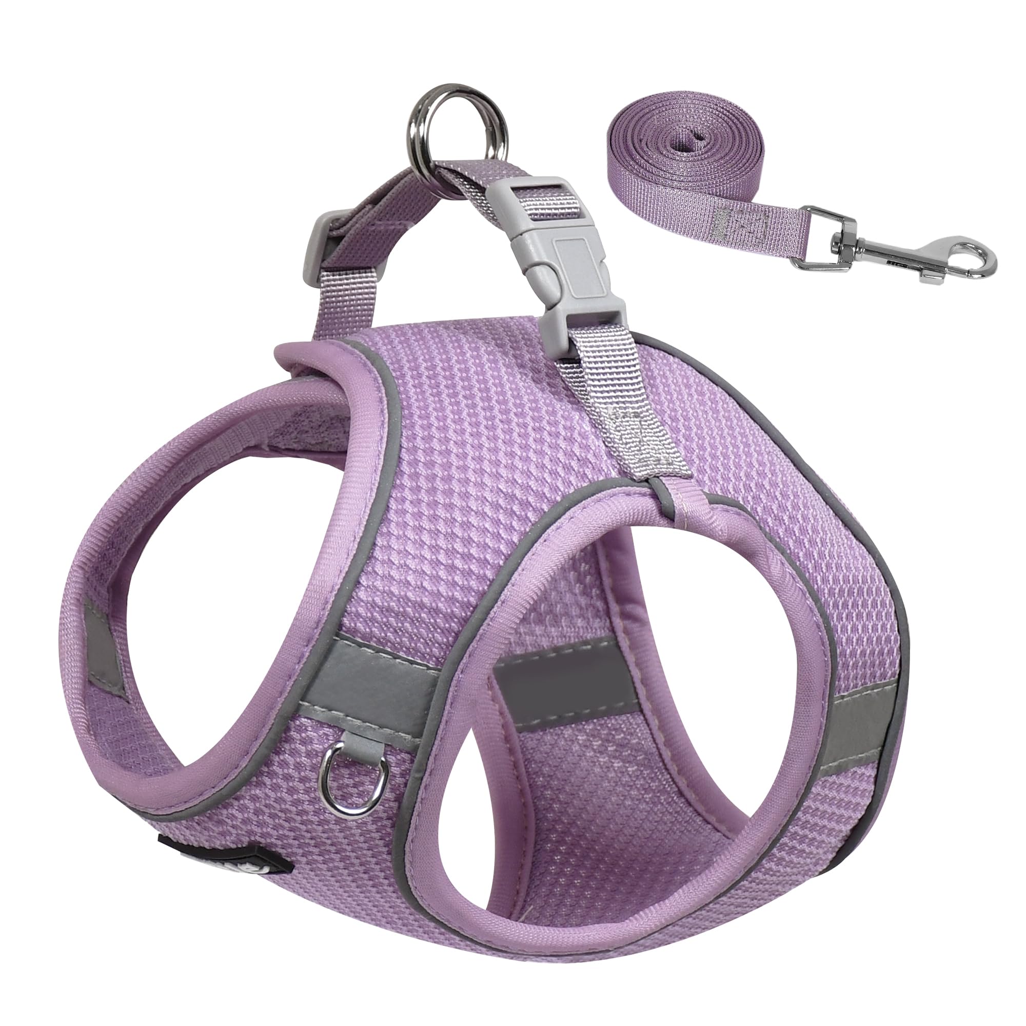 AIITLE Dog Harness No Choke Over, Step in Adjustable Dog Harness with a Leash, Breathable Mesh and Quick-Release Buckle - Outdoor Walking, Training, Running for Medium Dogs Purple L