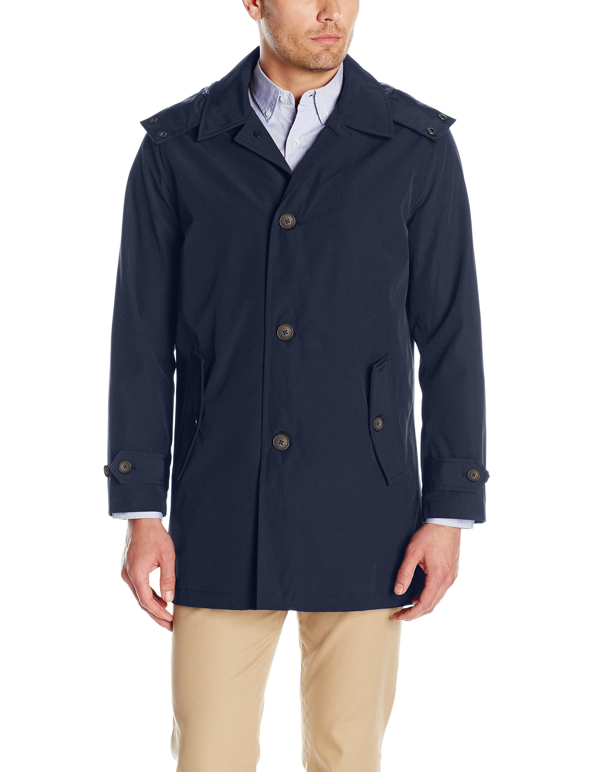 Tommy Hilfiger Men's Hooded Rain Trench Jacket, Navy, S Homer's Coat