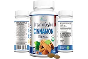 YUMMYVITE Organic Ceylon Cinnamon - 1000mg per Serving, Certified Organic True Cinnamon Supplement, antioxidant, Fast Absorption - 60 Tablets
