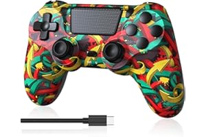 MOOGOLE Wireless Controller Compatible with PS4, with USB C Cable/1000mAh Battery/Dual Motors/6-Axis Gyro/3.5mm Audio Jack/Multi Touch Pad/Share Button (Colorful Arrows)