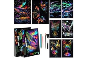 GERSONIEL 8 Pack Scratch Art for Adult Glow in The Dark Rainbow Painting Paper Sheet with Pen/Cleaning Brush Noctilucent Engraving Scratchboard with 4 Tools for Teens Adults Creative Gift Sketch Card DIY Craft