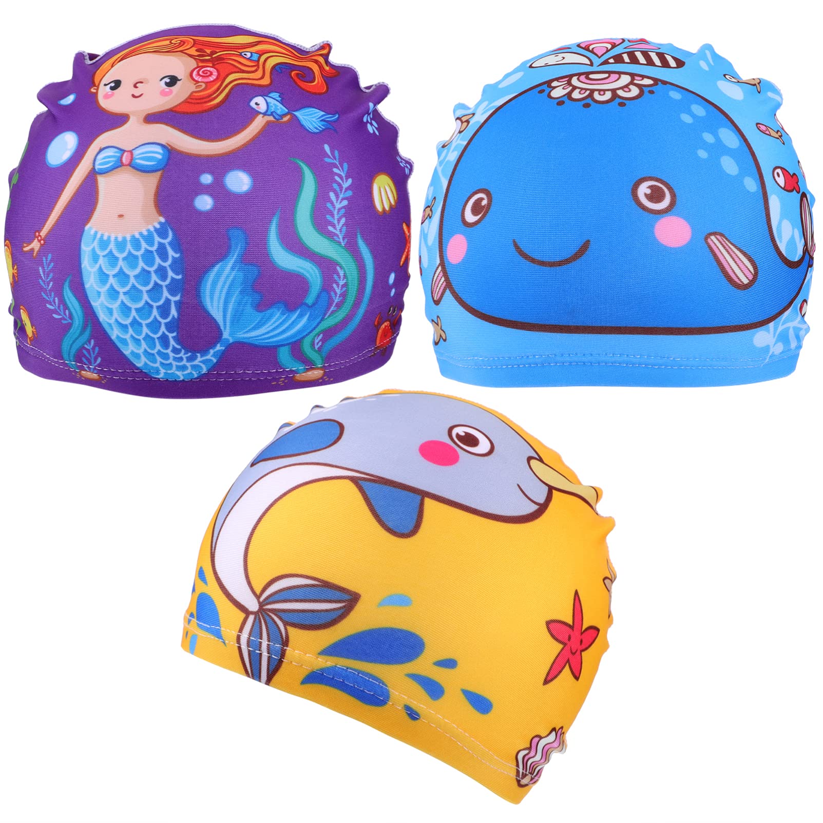 3pcs Kids Swimming Cloth Cap Men and Women Head Cap Polyester Elasticity