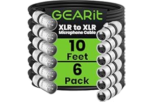GEARit XLR Male to Female Microphone Cable (10 Feet, 6-Pack) 3-Pin Balanced Shielded Mixer, Recording Studio, Podcast - Black