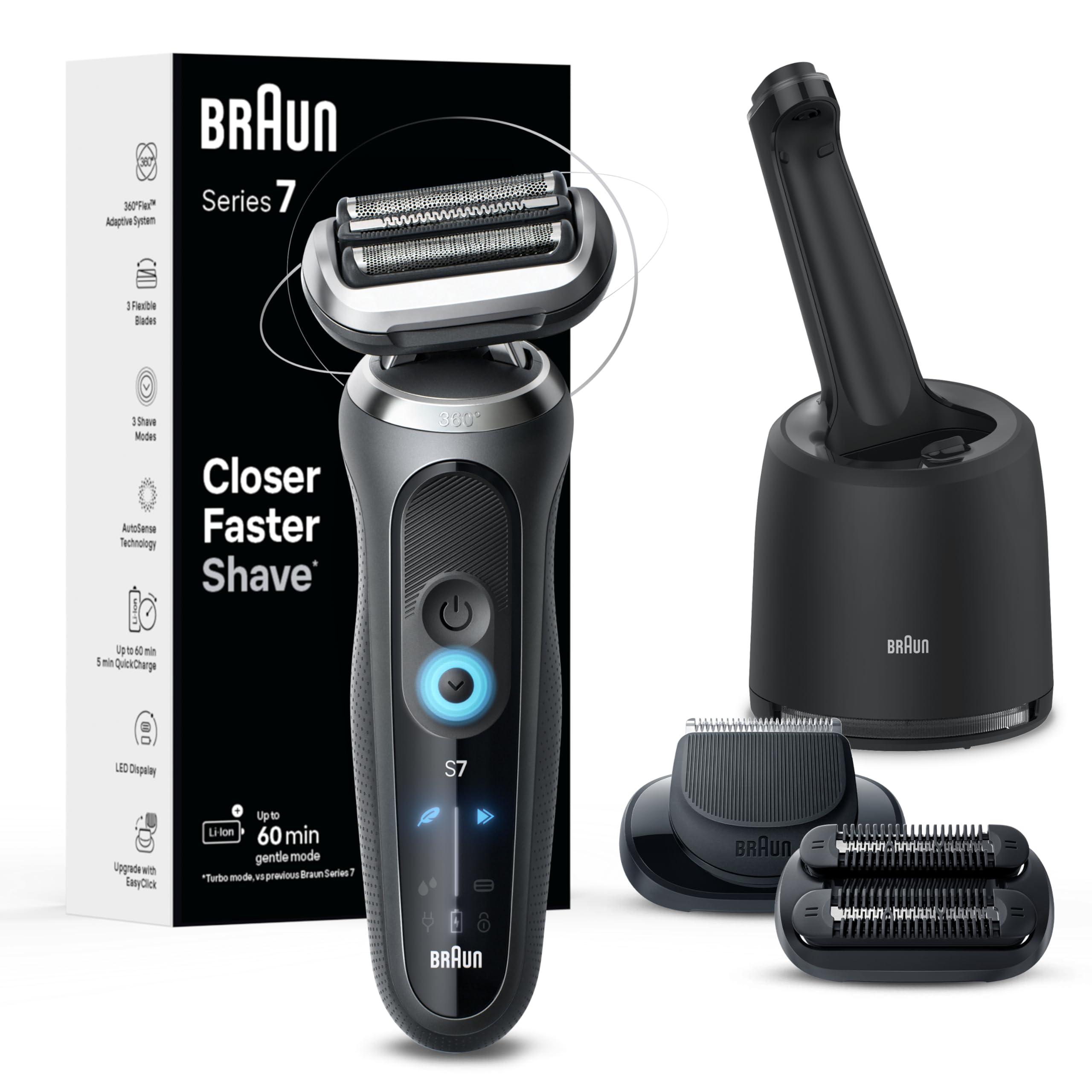Photo 1 of Braun Electric Shaver for Men, Series 7 7185cc, Waterproof, Wet & Dry Shave, Shaving Kit with SmartCare Center and Beard Trimmer, 3 Shave Modes, 60 Minute Battery Runtime, 10 Piece Set