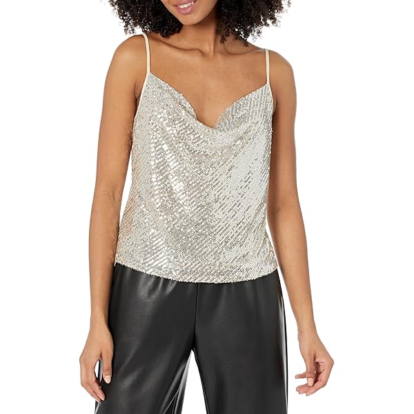 BCBG MAXAZRIA スパンコールトップス BCBGMAXAZRIA Women's Sleeveless Gold Necklace Halter Top