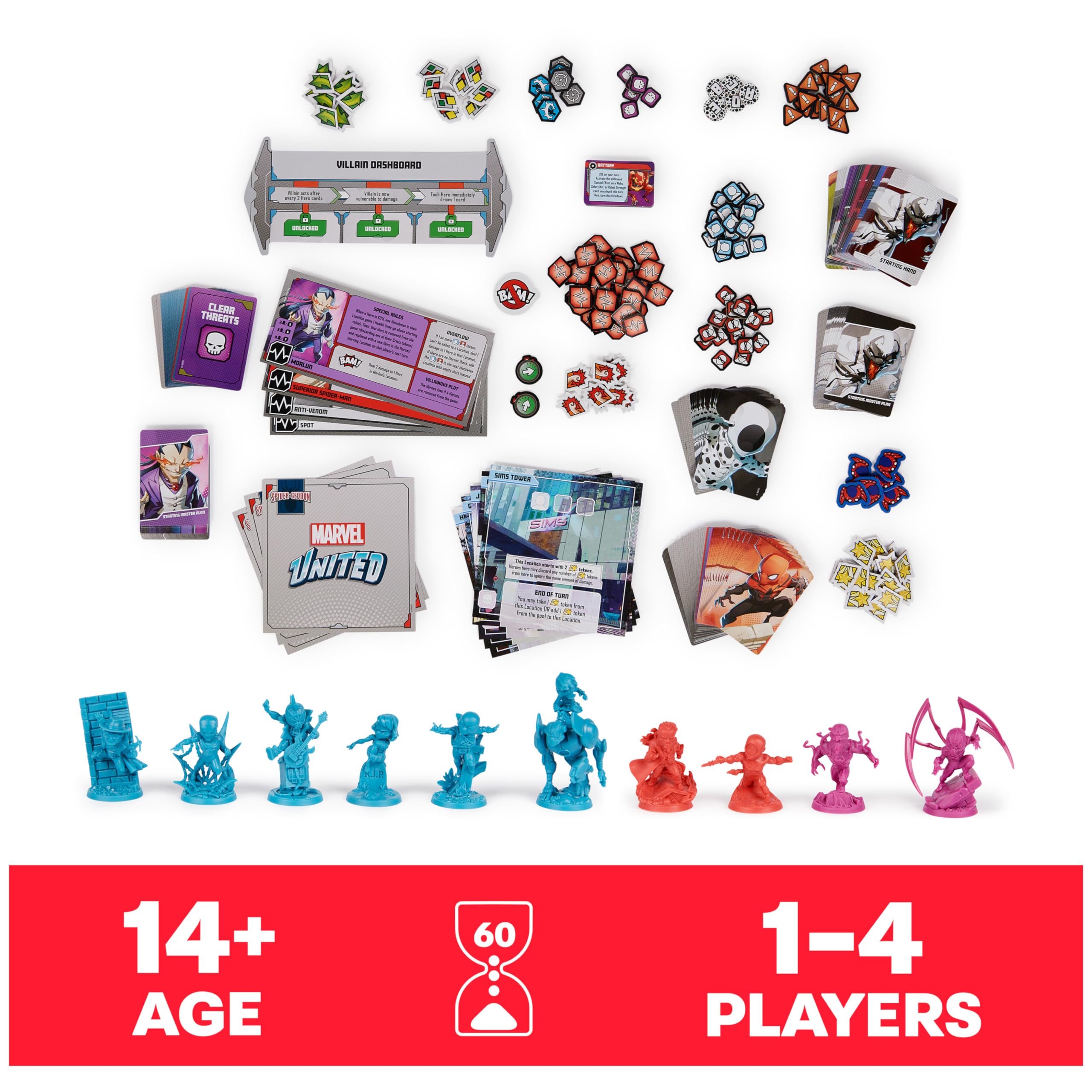 Spin Master Games, Marvel United: Spider-Geddon, Strategy Board Game, Collectible Spider Man Figurines, for Fans of Marvel Rivals & Action Movie Toys, 1-4 Players, for Ages 14 & Up