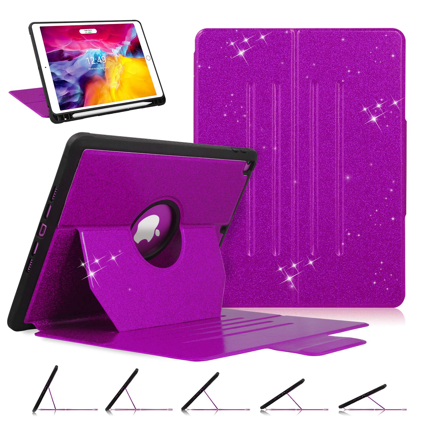 iPad 8th/7th Generation 10.2" Case, [Glitter Sparkly] Multi-Angle Viewing Shockproof Full Body Protective Cover for iPad 10.2 2020 & 2019, Purple