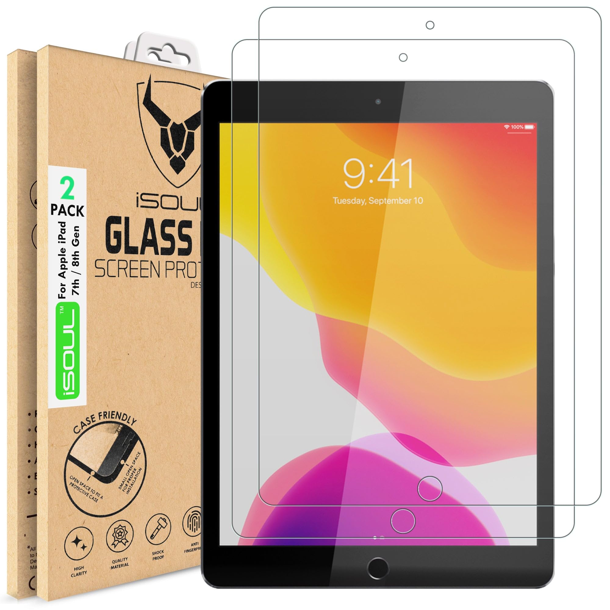 iSOUL 2 Pack Screen Protector Compatible with iPad Air 3 (10.5 Inch 2019 Model) and iPad Pro 10.5 (2017) Tempered Glass