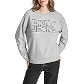 DKNY womens Crew Neck Logo Knit Sweatshirt