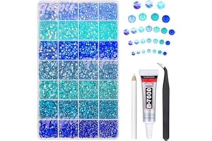 qiipii 28 Types Blue Jelly Resin Rhinestones w B7000 Jewelry Glue for Bedazzling Crafting 3-6mm Flatback Colorful Stones Gems