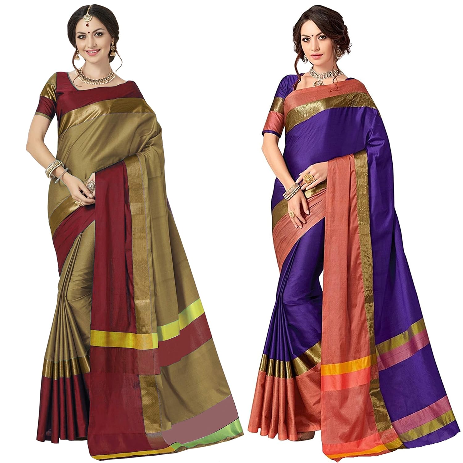 art decor sarees cotton saree with blouse piece (pack of 2)