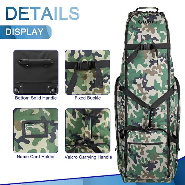 GOLF TRAVEL BAGS FOR AIRLINES WITH WHEELS,900D HEAVY DUTY OXFORD WEAR-RESISTANT SOFT-SIDED GOLF CLUB FLIGHT BAG WITH ADJUSTABLE SUPPORT ROD,GREEN CAMO