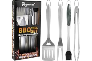 ROMANTICIST 4pc Heavy Duty Grill Accessories for Top Chef - Professional Grill Tools Set & Basic BBQ Tools for Backyard Restaurant Outdoor Kitchen - Deluxe Grill Gift for Dad on Father’s Day Christmas