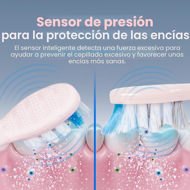 Cepillo de dientes eléctrico Sonic para adultos, cepillo dientes recargable rosa con estación carga USB, 5 modos de limpieza, 3 intensidades, temporizador inteligente 2 minutos, QR-7303