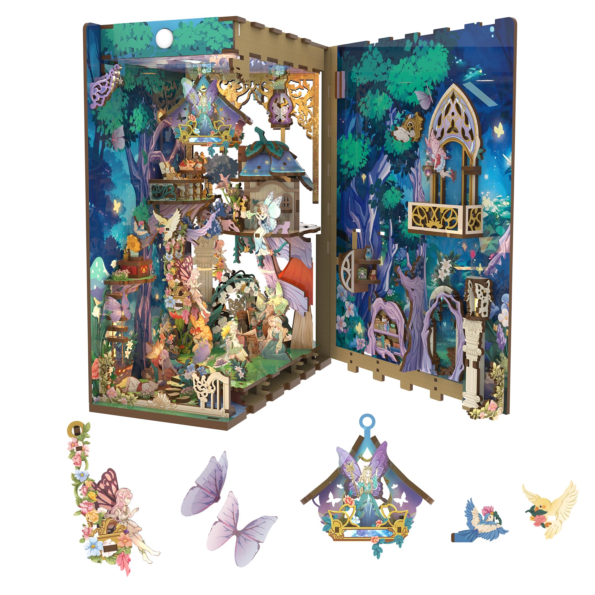 Tonecheer x British Library DIY Book Nook Kit, Shakespeare 3D Wooden Puzzle for Adults,Miniature House Booknook Bookshelf Insert Decor with LED Lights Unique Gifts(A Midsummer Night's Dream)