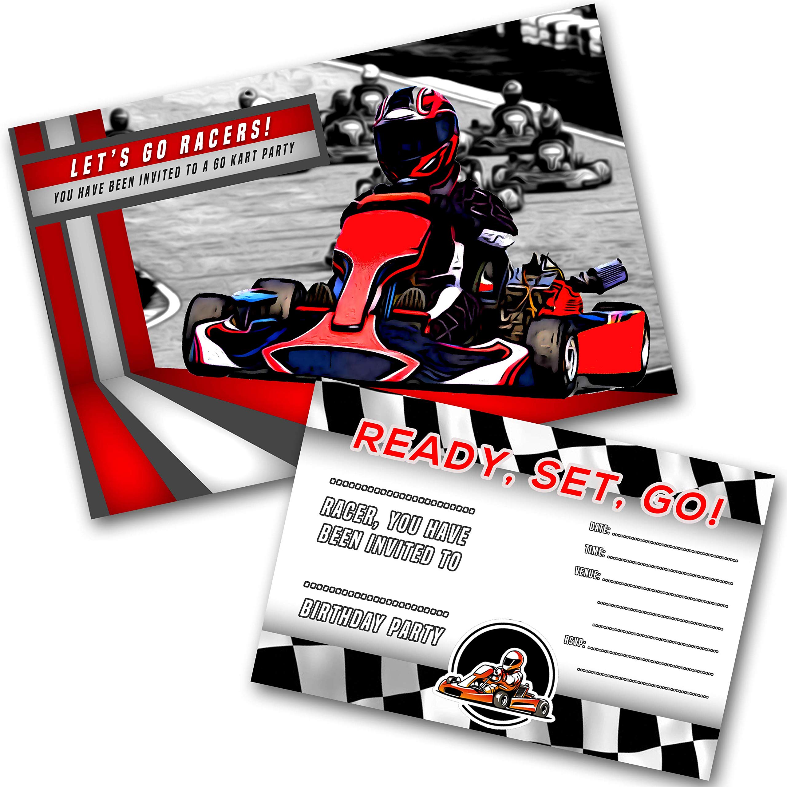 Go Kart Party Invitations Pack WRITE ON (PACK OF 12)