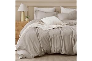 Bedsure 100% Washed Cotton Duvet Cover King Size - Natural Color Minimalist Cotton Duvet Cover for All Seasons - GentleSoft™ 