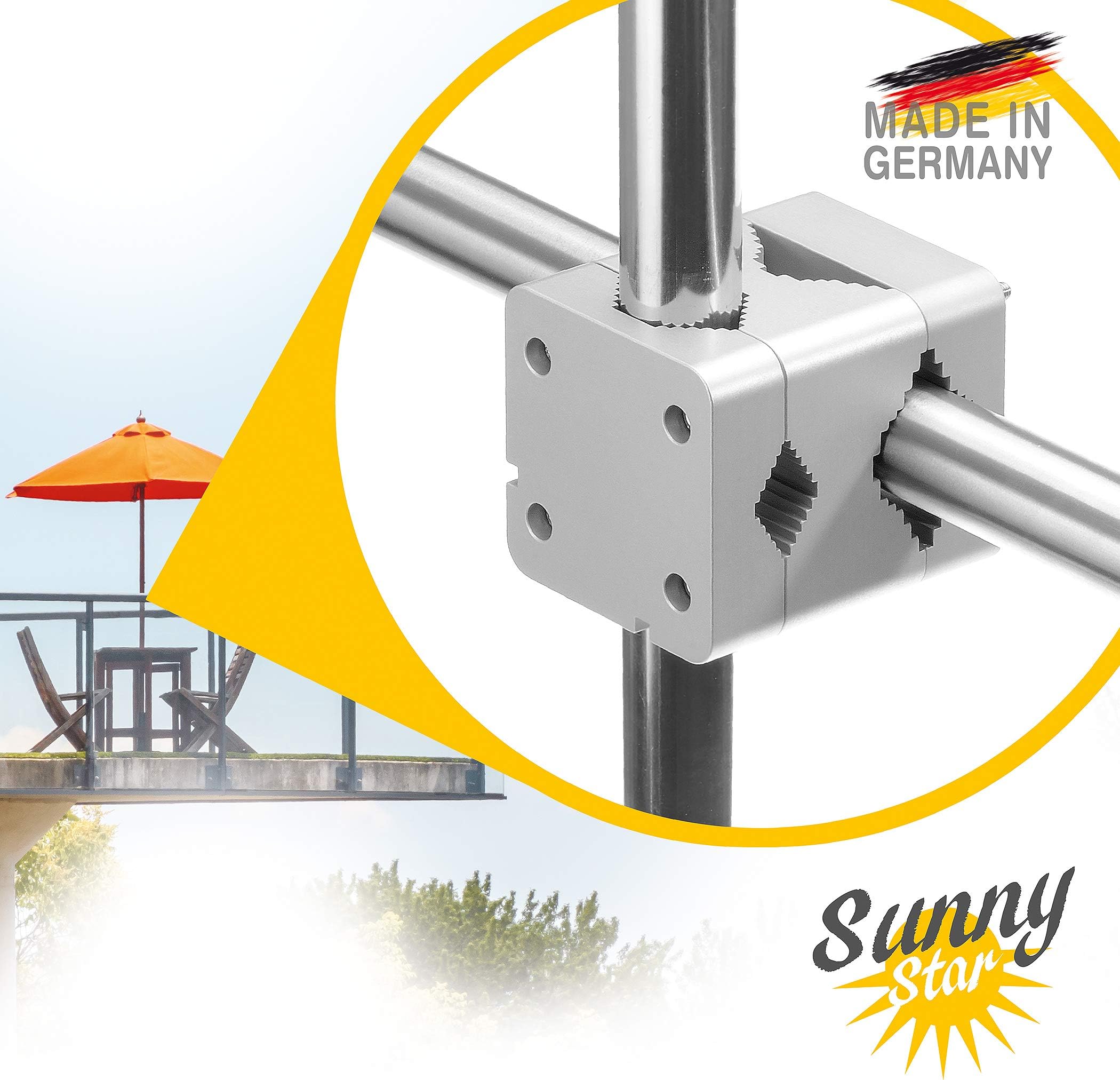4smile Sun umbrella base for balcony railings – Sunnystar, the classy one made of aluminium – the patio umbrella base holds umbrellas of up to Ø 3.5 m or 3 x 2 m securely and safely - Made in Germany