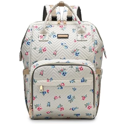 Diaper Bag Backpack, Diaper Bags for Baby Girls Boys, Baby Bags for Moms Dads, Nappy Changing Bag with Insulated Pockets,Multi-functional Waterproof Backpack with Stroller straps-Beige Flowers