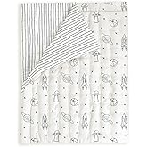 MakeMake Organics Organic Toddler Comforter GOTS Certified Organic Crib Blanket Cotton Infill Tufted Reversible - Ultra Soft Breathable (44"x60", Astronaut + Blue Pebble)
