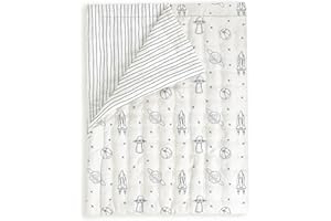 MakeMake Organics Organic Twin Comforter GOTS Certified Organic Kids Blanket Cotton Infill Tufted - Reversible Ultra Soft Breathable Boys Girls (68"x88", Astronaut + Blue Pebble)