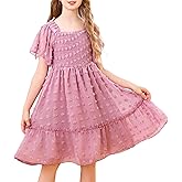 zarmfly Girls Dress Summer Puffy Sleeve Embroidery A Line Chiffon Double Layer Smocked Shirred Kids Party Dresses 6-15 Years