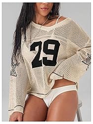 BEAUDRM Women's Number Letter Graphic Sweater