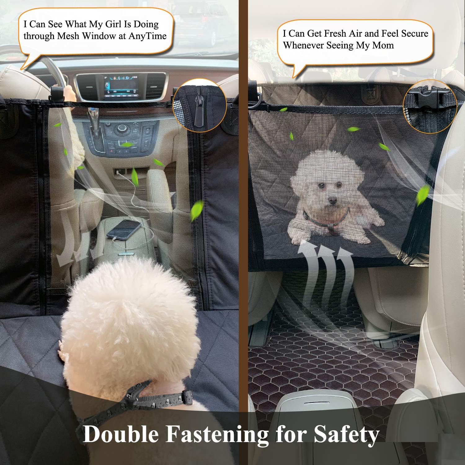 VIVAGLORY Dog Car Seat Cover with Mesh Visual Window L Black Heavy Duty & Water Resistant Pet