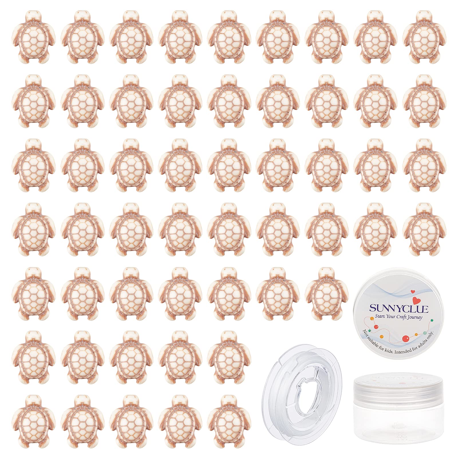 SUNNYCLUE 1 Box 95Pcs Sea Turtle Beads Synthetic Turquoise Tortoise Charms Carved Ocean Animal Spacer Beads Elastic Thread for Bracelets Necklaces Earrings DIY Jewerly Making, White