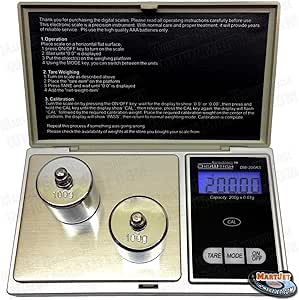 DigiWeigh DW-200AS 200g x 0.01g Digital Pocket Scale with 2 100g