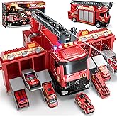 Lehoo Castle Fire Truck Toy for 2 3 4 5 Years Old Boys, Fire Trucks Playset with Rotating Ladder, Realistic Lights & Sounds, 