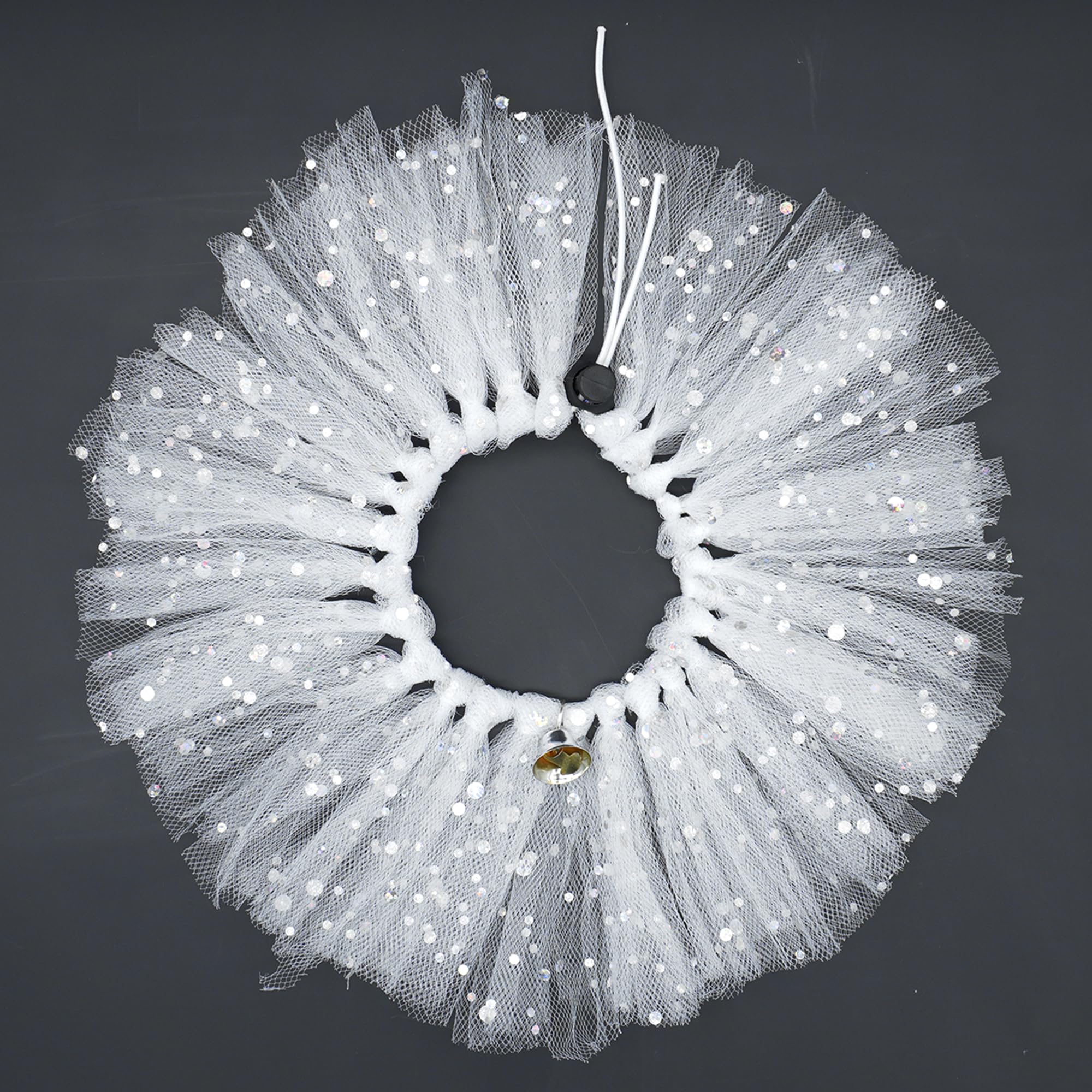 BIPY White Dog Tutu Collar with Bell Neck Accessories for Small Dogs Cats Wedding Adjustable Necklace with Sequin Party Holiday Drawstring Pets Costume