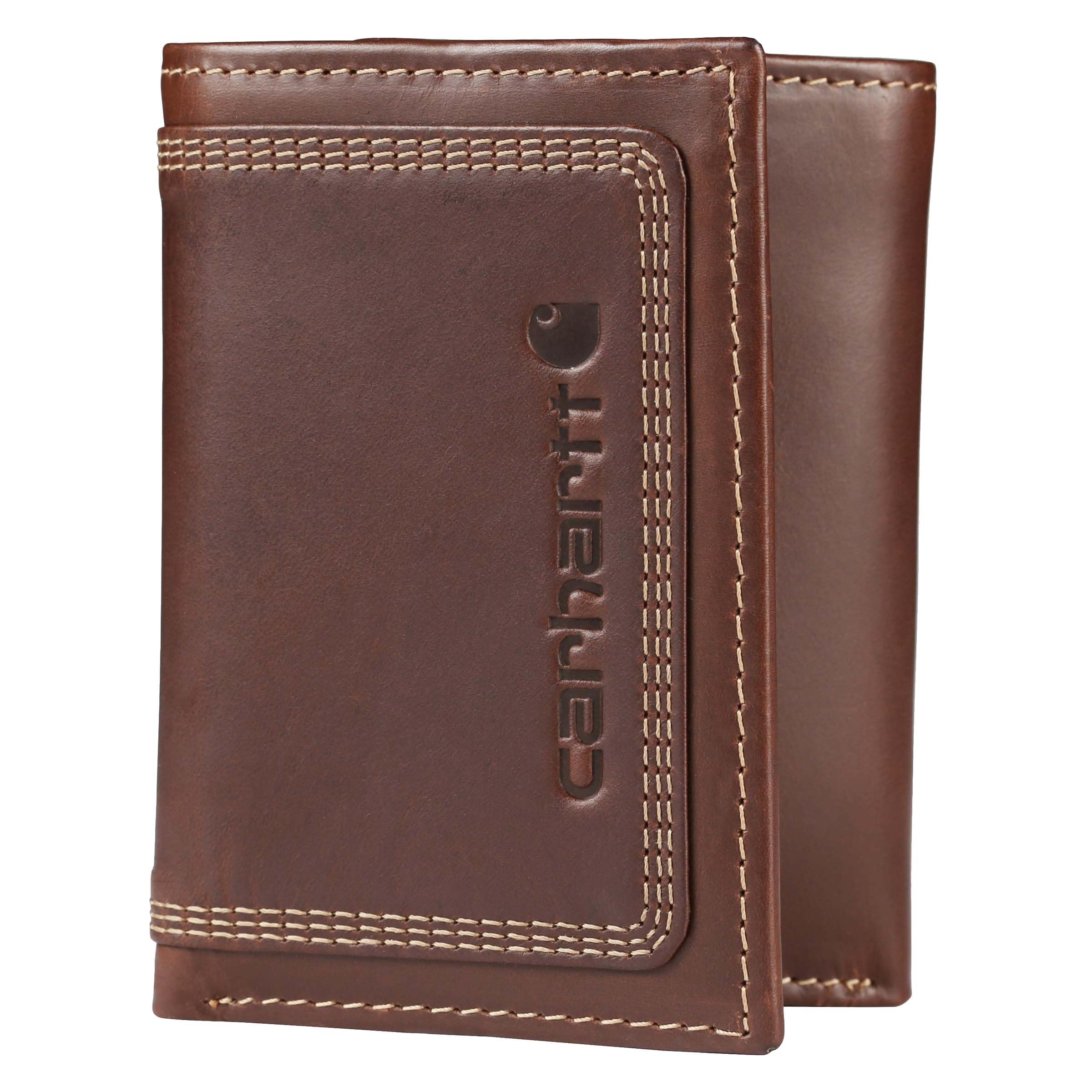 Carhartt Men's Standard Top Grain Leather Trifold, Contrasting Stitch, Brown, One Size