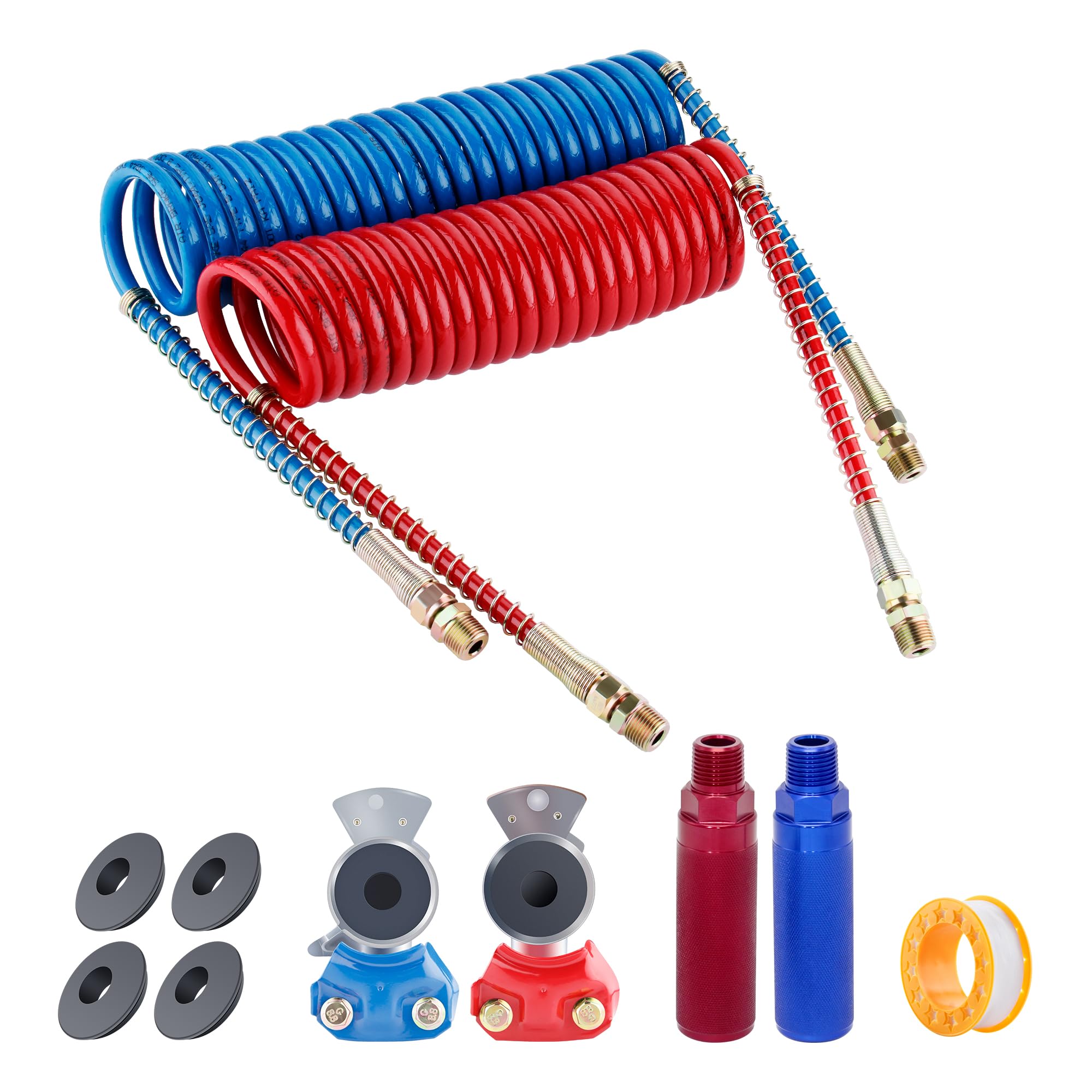 Photo 1 of Dazakoot Air Brake Coil with Aluminum Extension Handles, Blue Service and Red Emergency Cord, Emergency Glad Hands, Assembly Brake Coil with 12 X 12 Lead