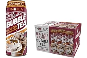 HYOJATEM (Pack of 12) INOTEA Bubble Tea | Choose One Flavor: Brown Sugar, Taro, Honeydew, Banana, Matcha Latte, Sea Salt Coffee, and Assorted | Ready to Drink in a Can (16.6oz/can) | Black Milk Tea with Boba (Sea Salt Coffee)
