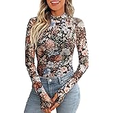 SKYZOO Lace Long Sleeve Floral Mesh Going Out Cute Tops for Women Fashion Trendy Spring Clothes 2025