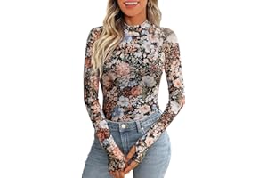 Dealmore Lace Sheer Long Sleeve Floral Mesh Mockneck Trendy Cute Going Out Tops for Women Fall Fashion Outfits 2025 Clothes