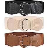 WHIPPY 3 Pack 4 Pack Women Wide Elastic Waist Belt Vintage Stretchy Belt Waistband for Ladies Dresses