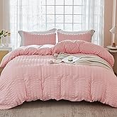 AveLom Blush Pink Seersucker Duvet Cover Set Full Size (80 x 90 inches), 3 Pieces (1 Duvet Cover + 2 Pillow Cases), Ultra Soft Washed Microfiber, Textured Duvet Cover with Zipper Closure, Corner Ties
