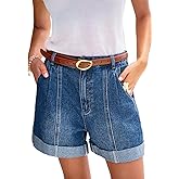 CUPSHE Women’s Denim Shorts High Waisted Rolled Hem Pockets Casual Summer Cuffed Jean Short