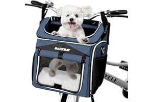 BARKBAY Dog Bike Basket Carrier, Expandable Foldable Soft-Sided Dog Carrier, 2 Open Doors, 5 Reflective Tapes, Pet Travel Bag,Dog Backpack Carrier Safe and Easy for Small Medium Cats and Dogs(Blue)