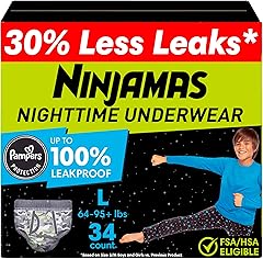 Ninjamas Boys Bedwetting Nighttime Underwear, Size L (64-95+ lbs), 34 Count, Overnight Protection, Ultra Absorbent, Hypoaller