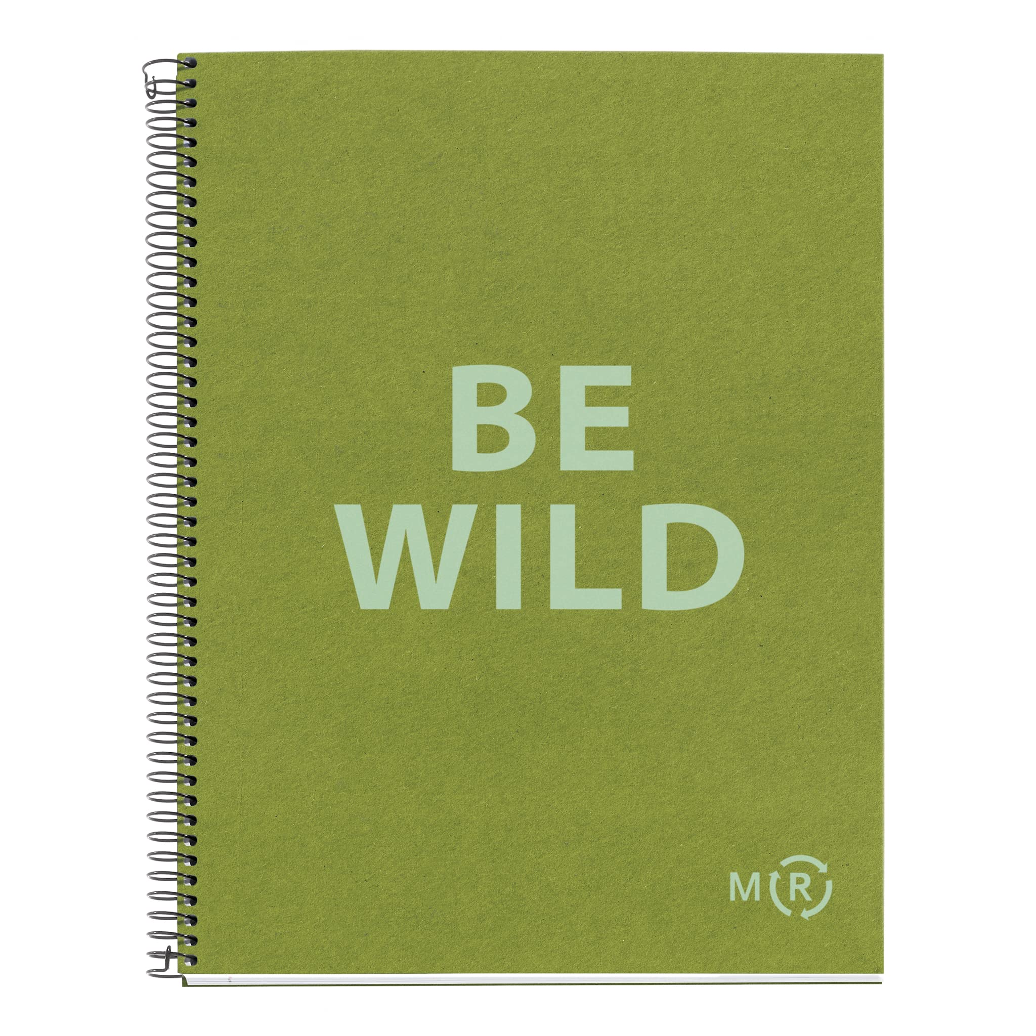 Miquelrius - Be Eco A4 Notebook, 80 Sheets 90gsm 5x5mm Grid, 1 Colour Strip, Hardback Cover, Olive Green Messages