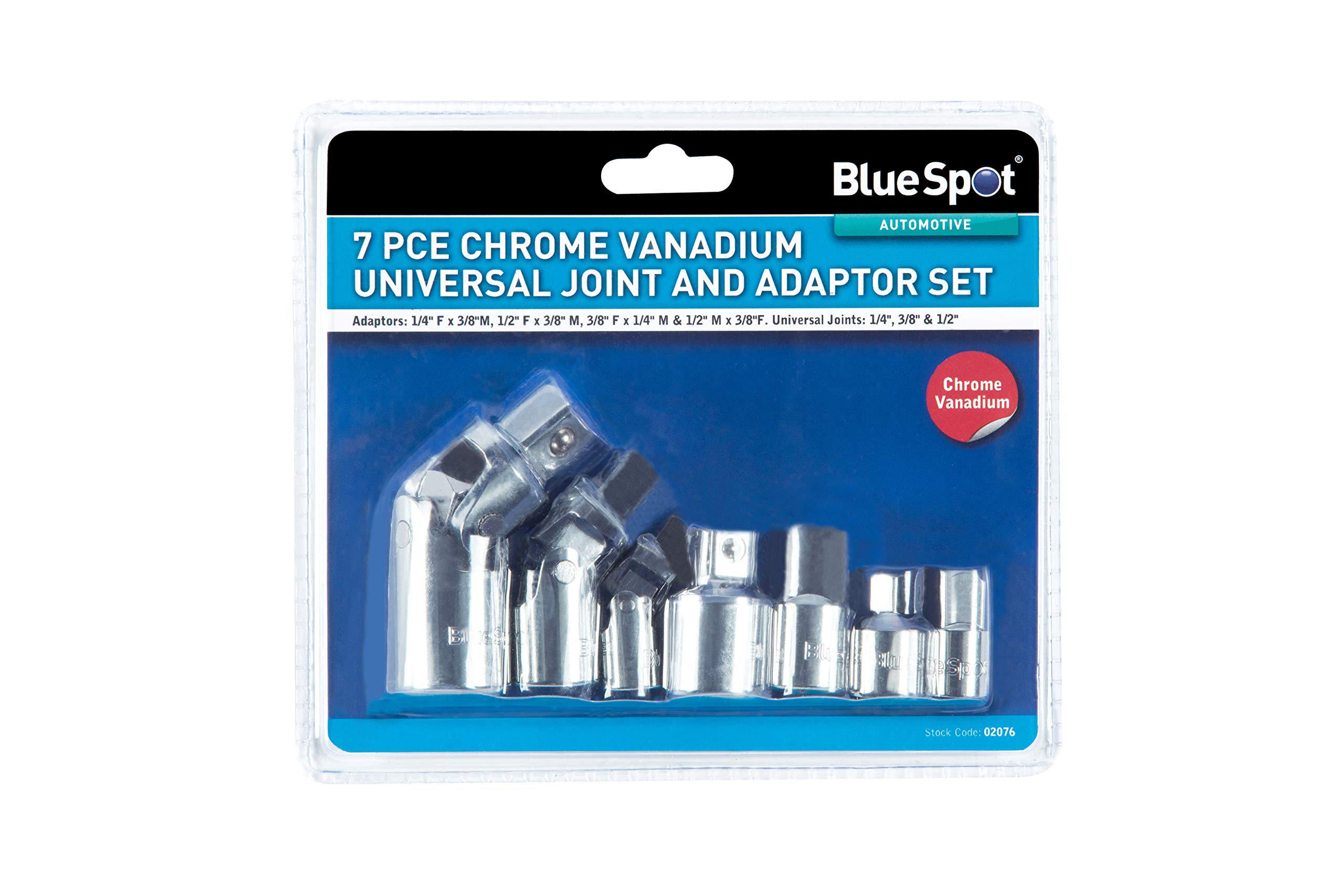 BlueSpot 02076 7 PCE Chrome Vanadium Universal Joint and Adaptor Set