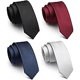 WeiShang Lot 4 PCS Classic Men's Skinny Width 2.3" Slim Necktie Solid Color Tie
