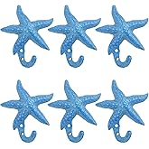 Ferraycle Set of 6 Starfish Cast Wall Hooks Nautical Coastal Outdoor Blue Sea Star Decorative Iron Towel Hooks for Light Aprons Hats Keys Bathroom Kitchen