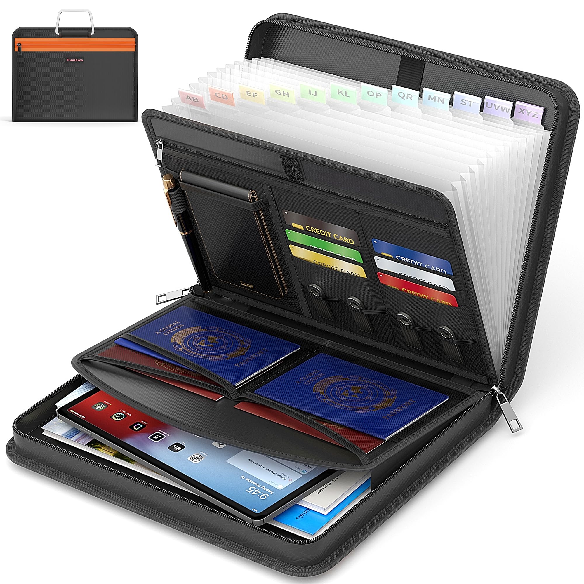 Photo 1 of Fireproof Accordion File Organizer with 13 Pocket, Document Organizer with Handle & Labels, Expanding File Folder Multi-Layer Portable Home Travel Storage for Letter A4 Files and More